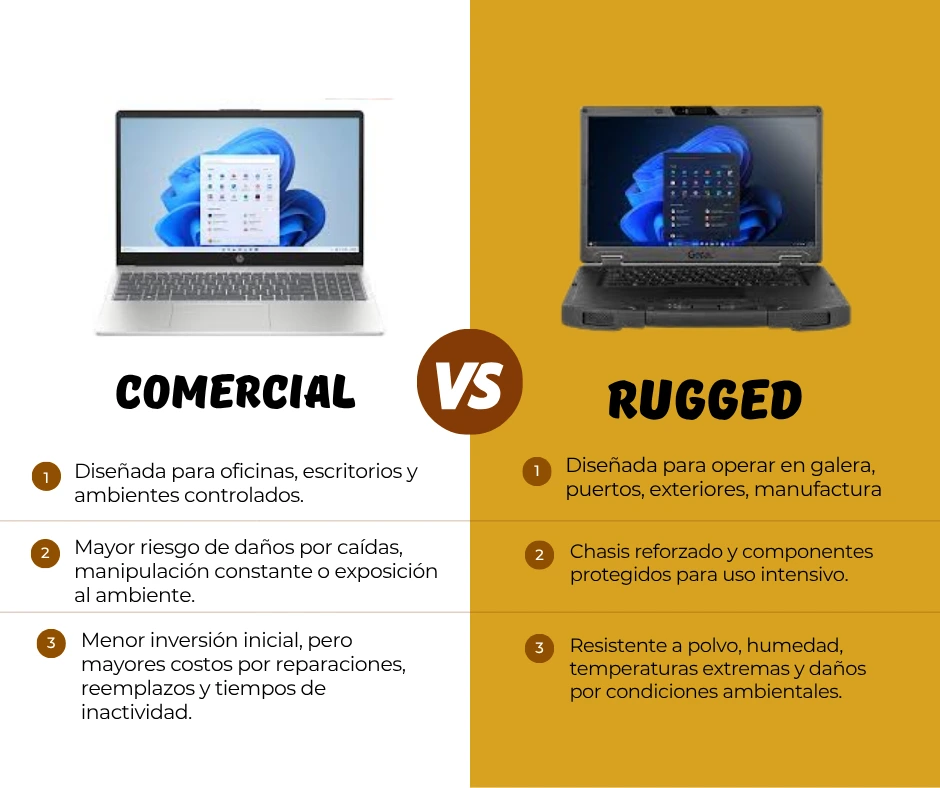 Diferencia entre laptop comercial Vs rugged